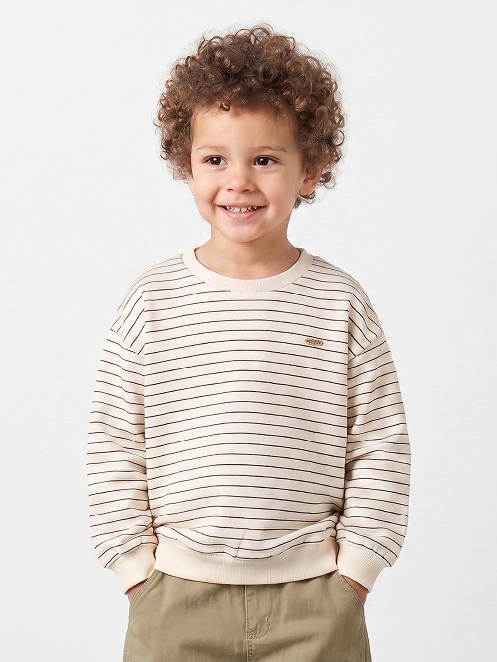 Zara Cream Sweatshirt with Burgundy Stripes